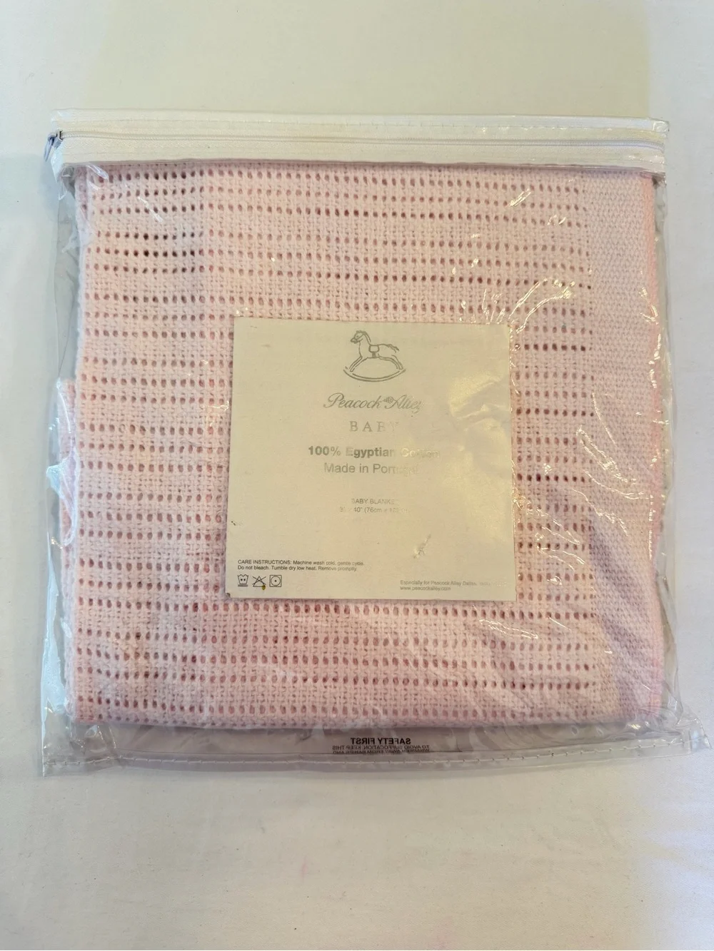 Peacock Alley Baby 100% Egyptian Cotton Baby Pink Knit Blanket 30x40”
